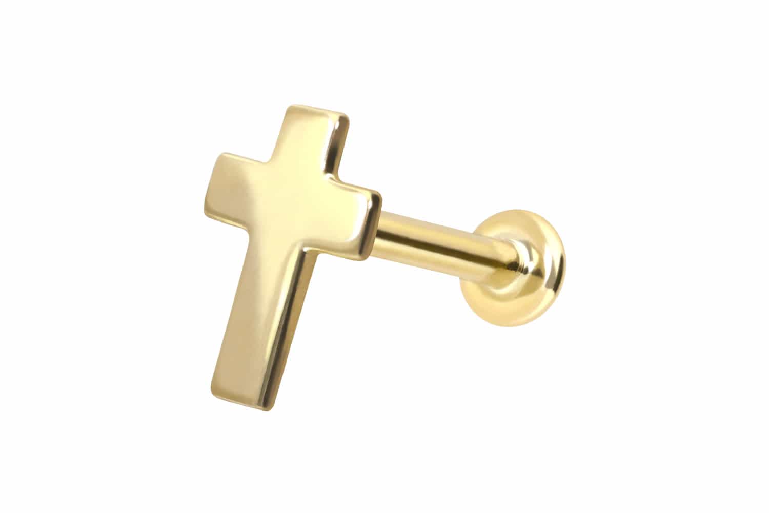 14 Karat Gold Labret Piercing mit Innengewinde KREUZ